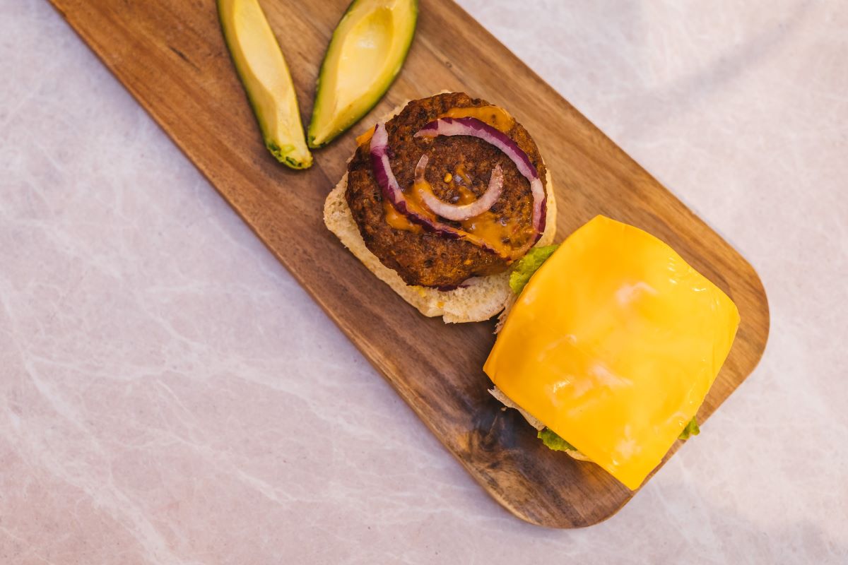 veggie burger with avocado and cheese