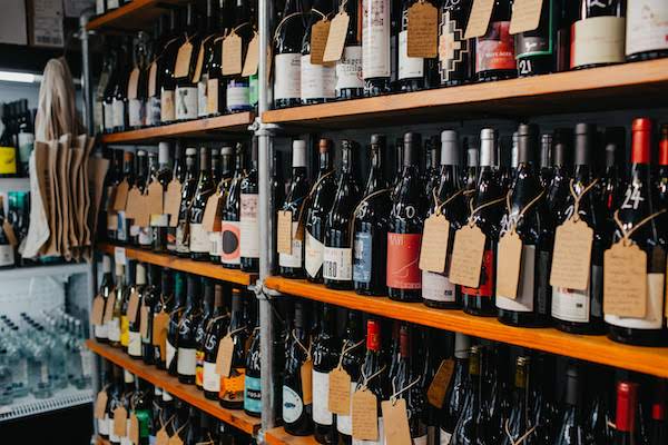 Bottles of wine on a shelf